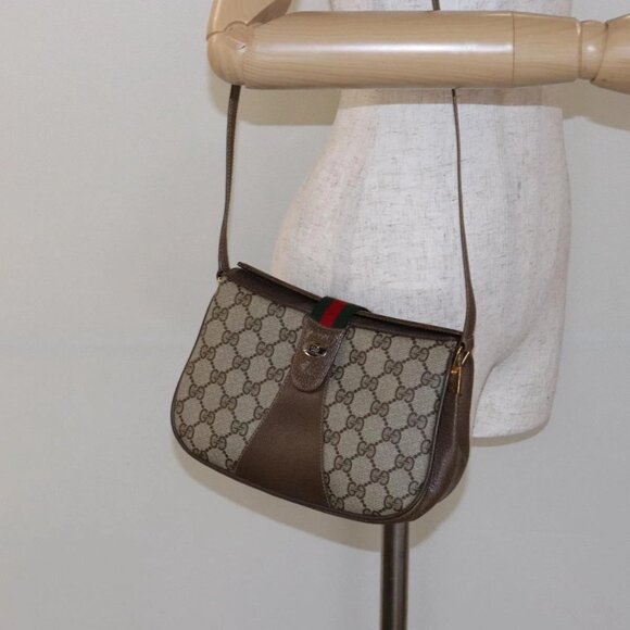 GUCCI GG Supreme Web Sherry Line Shoulder Bag PVC Beige - Picture 14 of 16